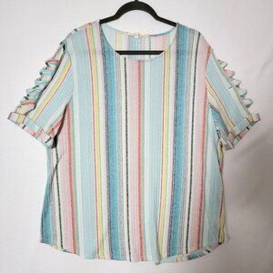 Above & Beyond Womens Top Sz 3X Pull Over Short Sleeve Braided Sleeve Accent